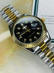 Rolex Women’s Watch – Black Dial with Silver & Gold Bracelet