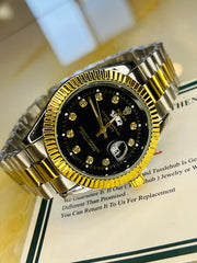 Rolex Women’s Watch – Black Dial with Silver & Gold Bracelet